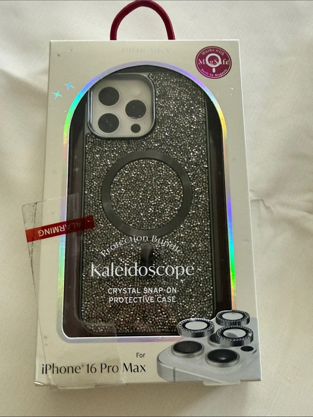 Crystal Snap-On Protective Case for iPhone 16 Pro Max - Black  silver Glitter
